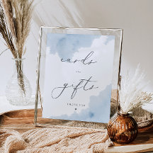 Blue Watercolor Babyduschkarten & Geschenkschild