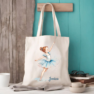 Blue Watercolor Ballerina Dancer Natural Tragetasche