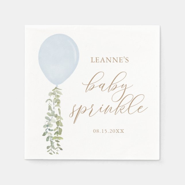 Blue Watercolor Ballon Eucalyptus Baby Sprinkle Serviette (Vorderseite)