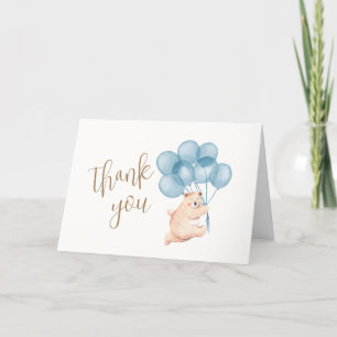 Blue Watercolor Ballon Happy Bear Baby Dusche Dankeskarte