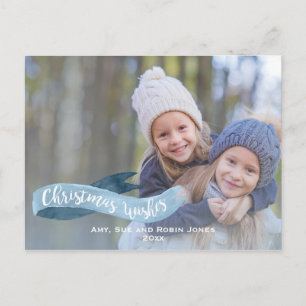 Blue Watercolor Banner Calligraphy Foto Card Postkarte