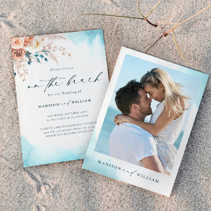 Blue Watercolor Beach Einladung zur Hochzeit