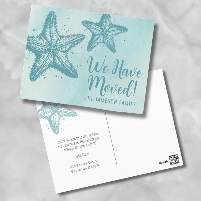 Blue Watercolor Beach Monouncement Card Postkarte (Blue Watercolor Moving Announcement Card )