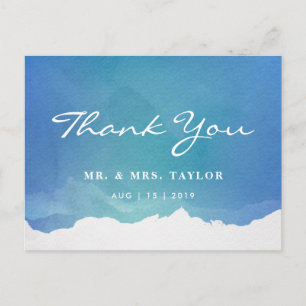 Blue Watercolor Beach Wedding Danke Postcard Postkarte