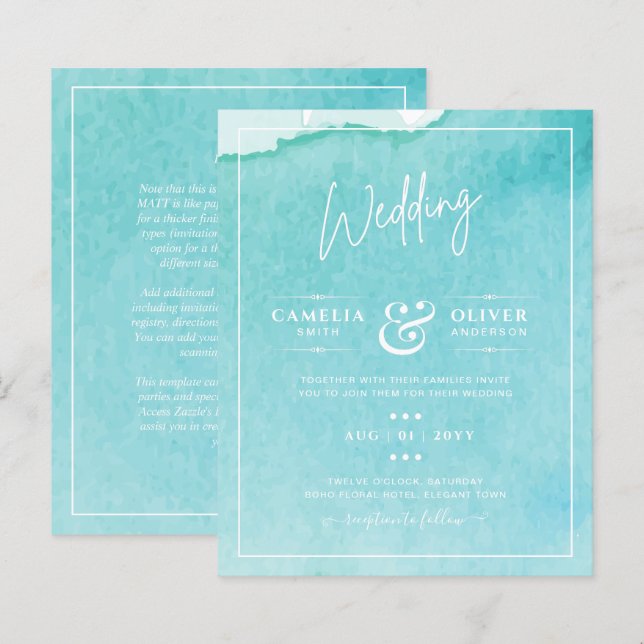 BLUE Watercolor Beach Wedding mit BLIZZARD (Vorne/Hinten)
