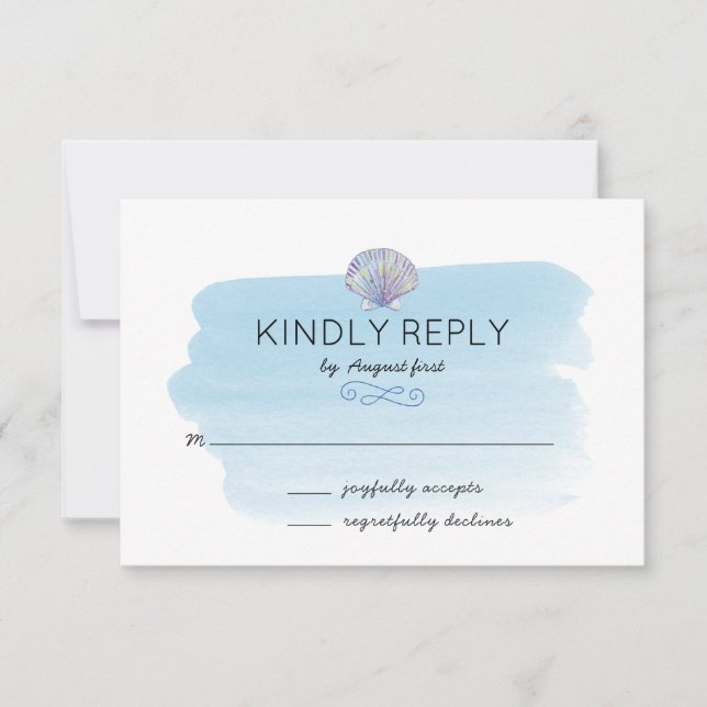 Blue Watercolor Beach Wedding RSVP Card Karte (Vorderseite)