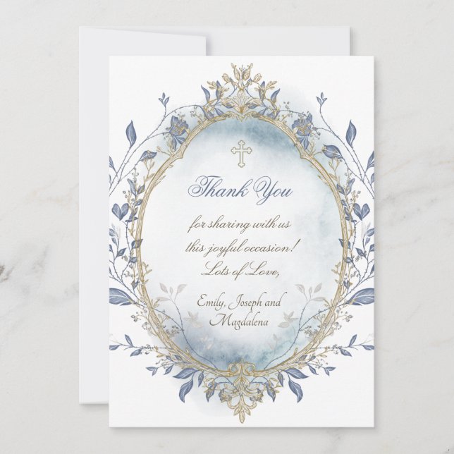 blue watercolor beige frame thank you card einladung (Vorderseite)