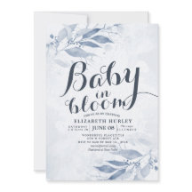 Blue Watercolor Blätter Baby Shower Baby in Bloom