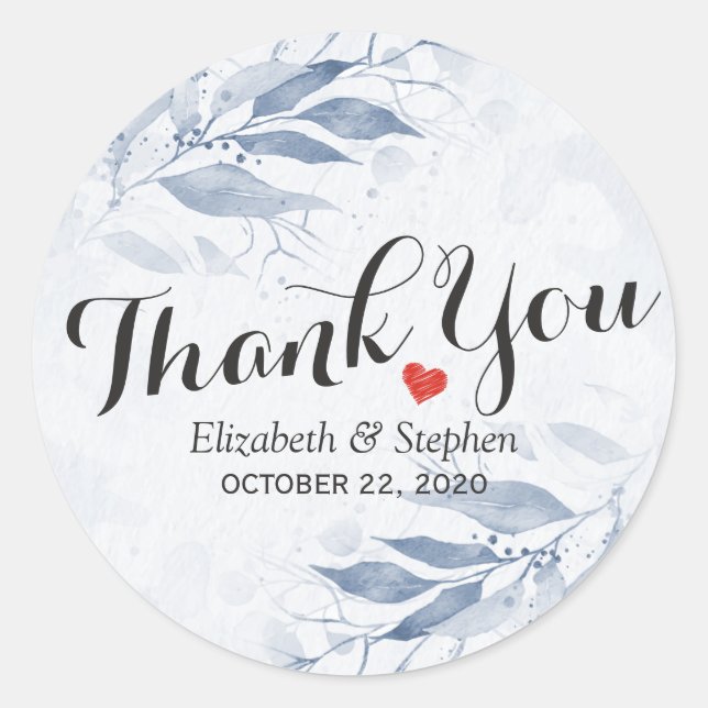 Blue Watercolor Blätter Botanische Hochzeit Vielen Runder Aufkleber (Vorderseite)
