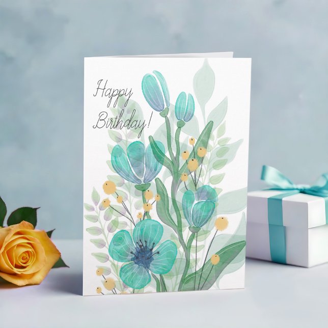 Blue Watercolor bloms Business Happy Birthday Karte (Von Creator hochgeladen)