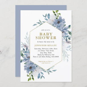 Blue Watercolor Blume Bouquet Baby Dusche Einladung