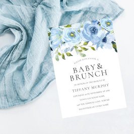 Blue Watercolor Blume Boys Babydusche Brunch Einladung