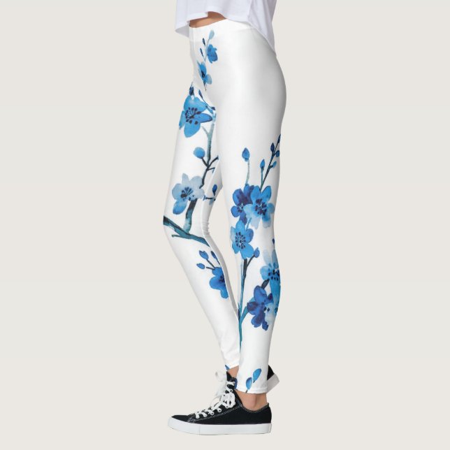 Blue Watercolor Blume Delikatessen Schöne, schöne  Leggings (Links)