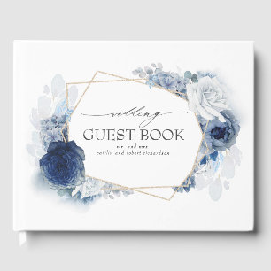 Blue Watercolor Blume Elegante Hochzeit Gästebuch