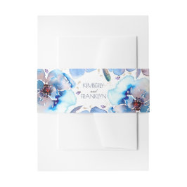 Blue Watercolor Blume Feathers Romantic Wedding Einladungsbanderole