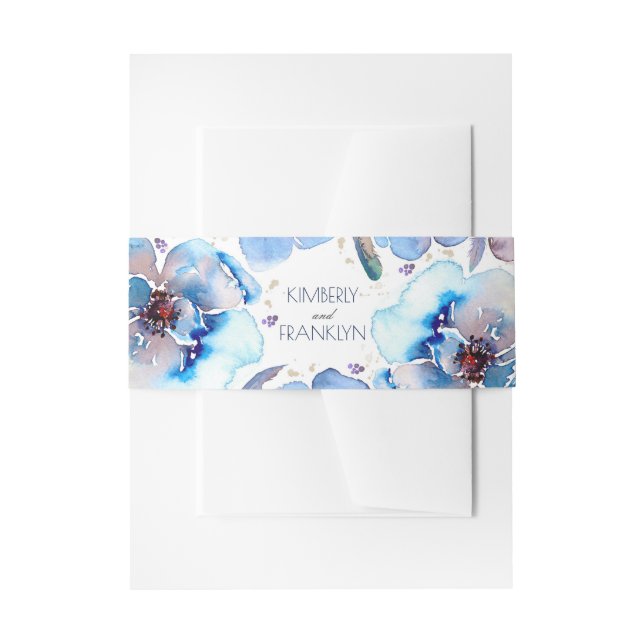 Blue Watercolor Blume Feathers Romantic Wedding Einladungsbanderole (Vorderseite Beispiel)