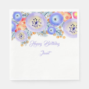 Blue Watercolor Blume Geburtstag Serviette