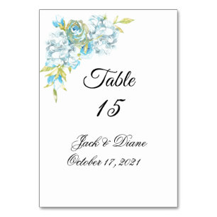 Blue Watercolor Blume Hochzeit Tischnummer