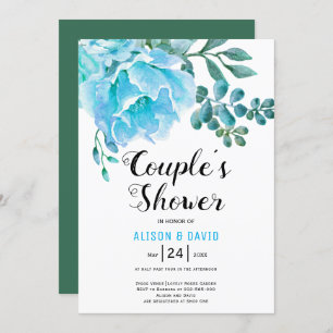 Blue Watercolor Blume Hochzeitspaare duschen Einladung