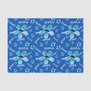 Blue Watercolor Blume mit Affirmations Seidenpapier