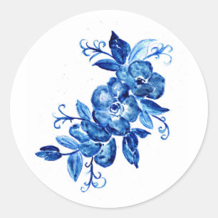Blue Watercolor-Blume Runder Aufkleber