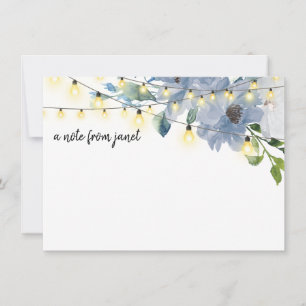 Blue Watercolor Blume & String Lights Note Card