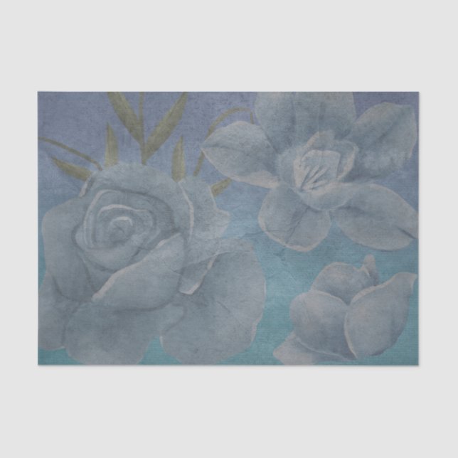 Blue Watercolor Blume Textural Decoupage Seidenpapier (Vorderseite)
