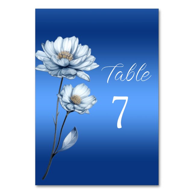Blue Watercolor Blume Tischnummer (Vorderseite)