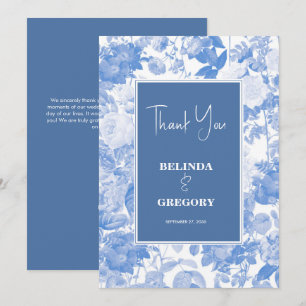 Blue Watercolor Botanical Florals Wedding Dankeskarte