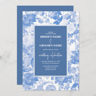 Blue Watercolor Botanical Florals Wedding Einladung