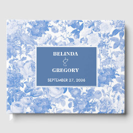 Blue Watercolor Botanical Florals Wedding Gästebuch