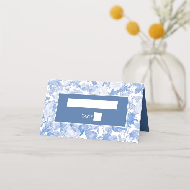 Blue Watercolor Botanical Florals Wedding Platzkarte (Vorderseite)
