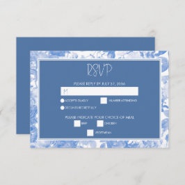 Blue Watercolor Botanical Florals Wedding RSVP Karte