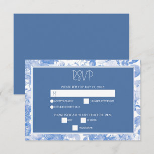 Blue Watercolor Botanical Florals Wedding RSVP Karte