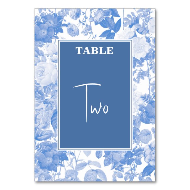 Blue Watercolor Botanical Florals Wedding Tischnummer (Vorderseite)