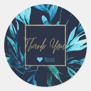 Blue Watercolor Botanical Glam Brautparty Gefallen Runder Aufkleber