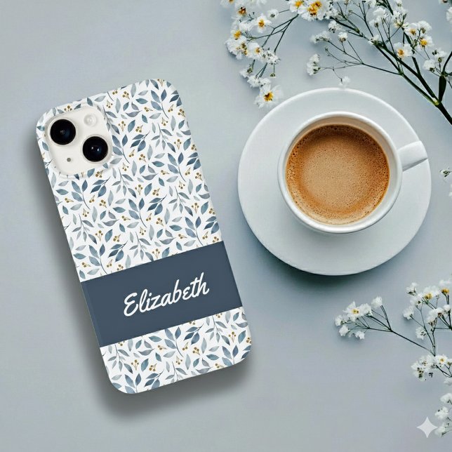 Blue Watercolor Botanical Pattern Name Case-Mate iPhone Hülle (Von Creator hochgeladen)