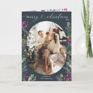 Blue Watercolor Botanicals 1 Foto Frohe Weihnachte Karte