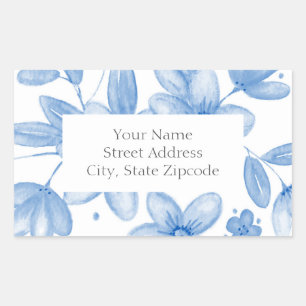 Blue Watercolor Bouquet Labels Rechteckiger Aufkleber