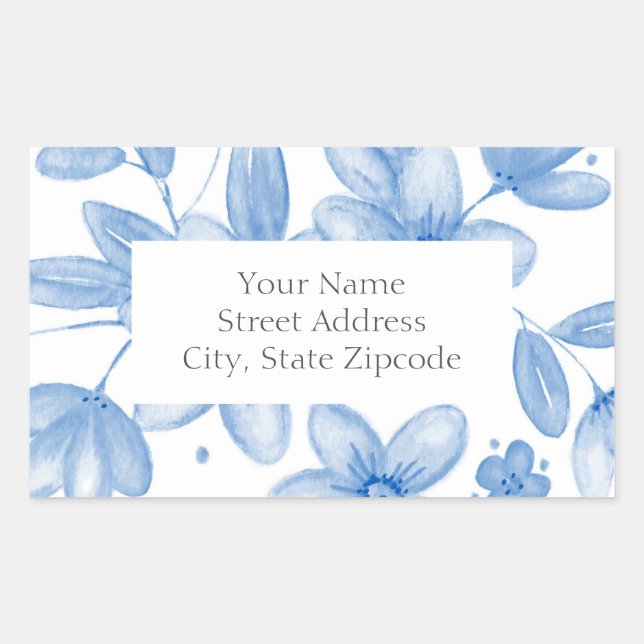 Blue Watercolor Bouquet Labels Rechteckiger Aufkleber (Vorderseite)