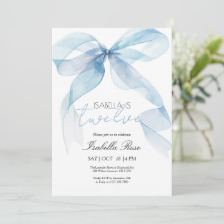Blue Watercolor Bow Birthday Einladung