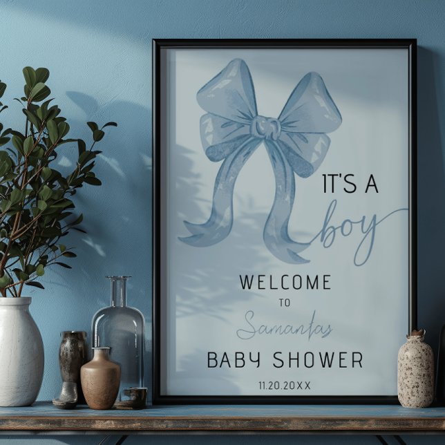 Blue Watercolor Bow Boy Baby Dusche Willkommen Poster (Von Creator hochgeladen)
