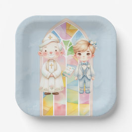 Blue Watercolor Boy 1st. Kommune Pappteller