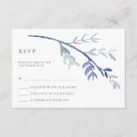 Blue Watercolor Branch Wedding RSVP