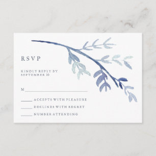 Blue Watercolor Branch Wedding RSVP Karte
