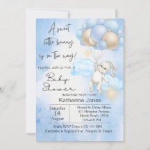 Blue Watercolor Bunny Rabbit Balloons Babydusche