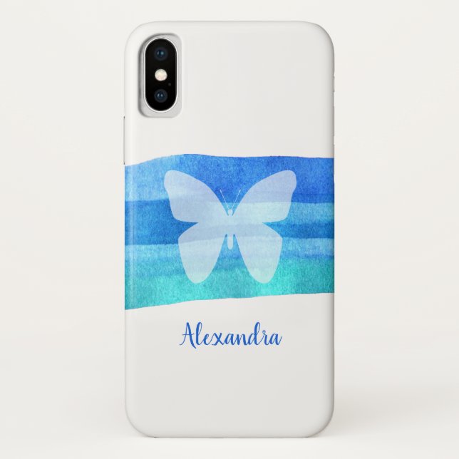 Blue Watercolor Butterfly Personalisiert Case-Mate iPhone Hülle (Rückseite)