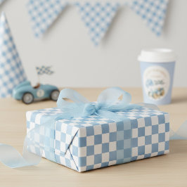 Blue Watercolor Checkered Racing Flag Geschenkpapier