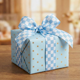 Blue Watercolor Checkered Racing Flag Satinband