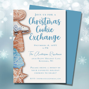 Blue Watercolor Christmas Cookie Exchange Einladung